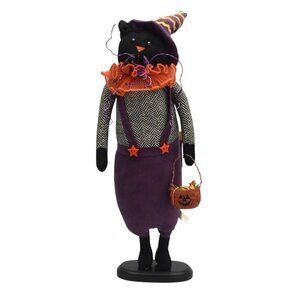 Halloween Black Cat Witch Figurine Pumpkin Basket Hat by Pumpkin Fields